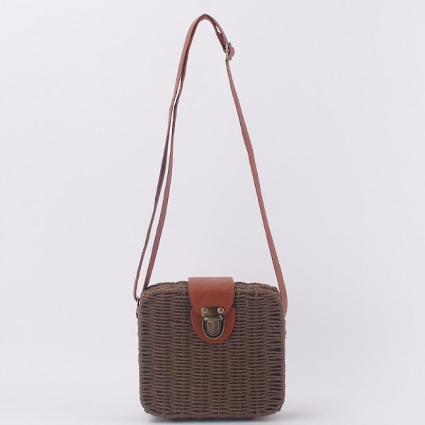 Summer Beach stråtaske til kvinder Lille strå crossbody skulder håndtaske Håndvævet rattan clutch pung A916-1108 Coffee