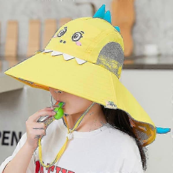 Solhatt for barn med bred brem Upf 2000 Solskjermhatt-God Yellow dinasour