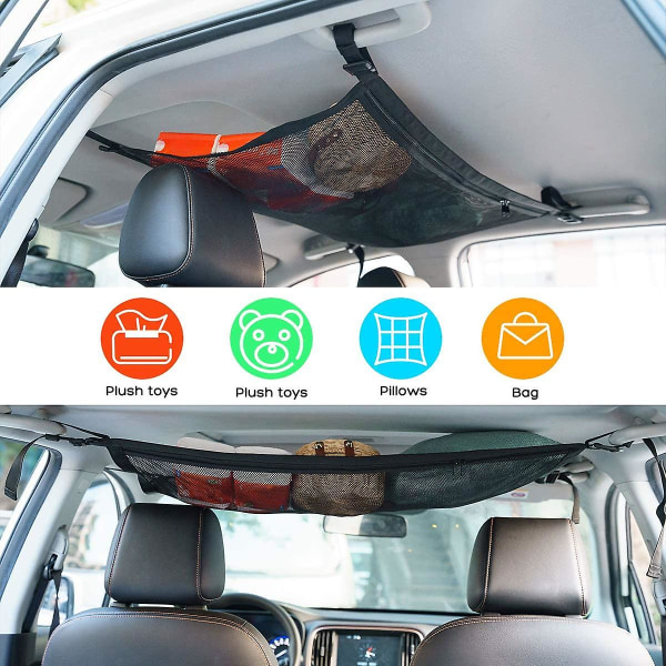 Locisne Car Ceiling Cargo Net Bag Universal Car Trunk Tak Interiör Förvaringsficka Nätväska Med Dragkedja För Jeep Van Suv