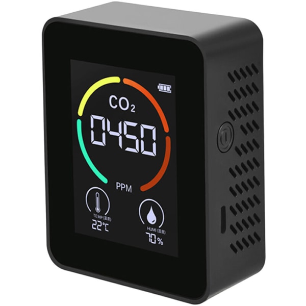 Kuldioxid luftdetektor, halvleder, 3 i 1, LED digital skærm (sort)