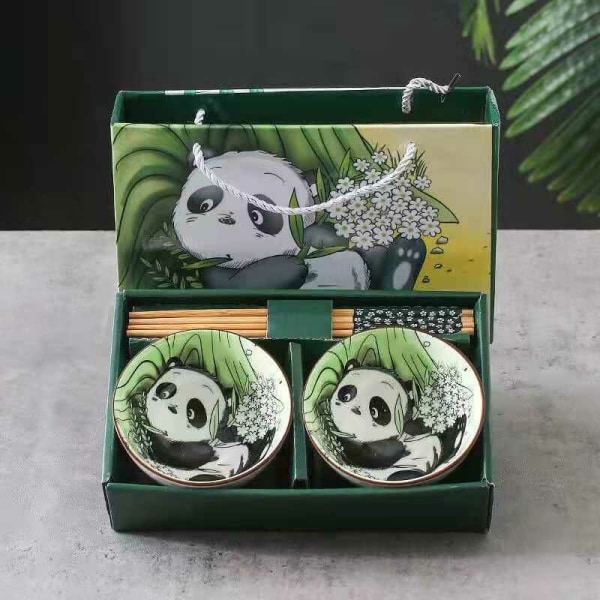 Sæt med 2 kornskåle i porcelæns-panda-stil, salatskål, frugtskål, kornskål, dessertskål, snackskål, skål til chi