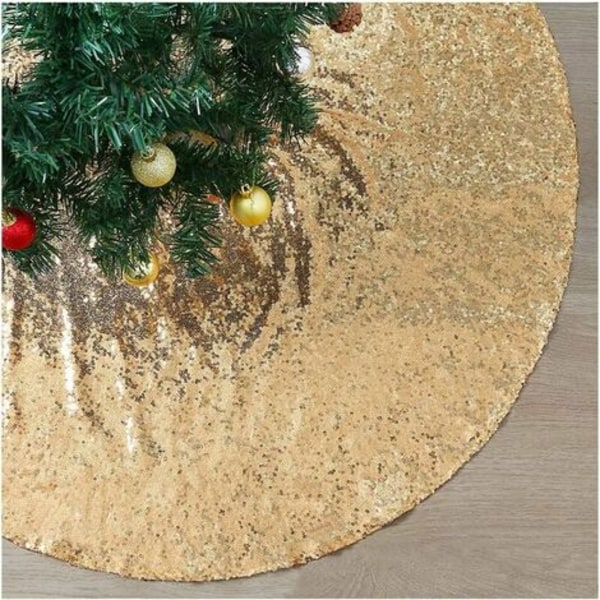 Guld juletræsnederdel 48 tommer gnistrende paillettræsnederdele til 4 fod kunstige juletræsdekorationer Indendørs Chr
