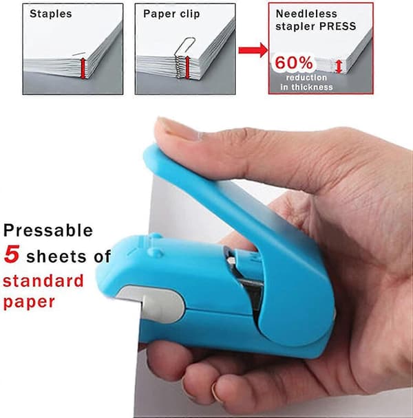2023 - Portable Mini Stapler Staple-Free, Time and Labor Saving, Pink (ShiKai)