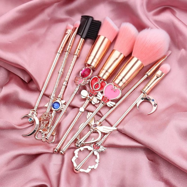 Sailor Moon Makeup Borstar Set - 8st Kosmetisk Makeup Borst Set Professional Tool Kit Set Rosa Dragsko ingår