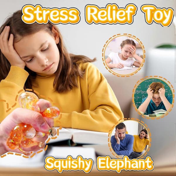 Glitter Squishy Djur 1 st Elefant Stressbollar Squishy Leksaker för Vuxna Barn, Squishy Elefant Sockerboll Sensoriska Leksaker, Kläm Squishy Boll Orange
