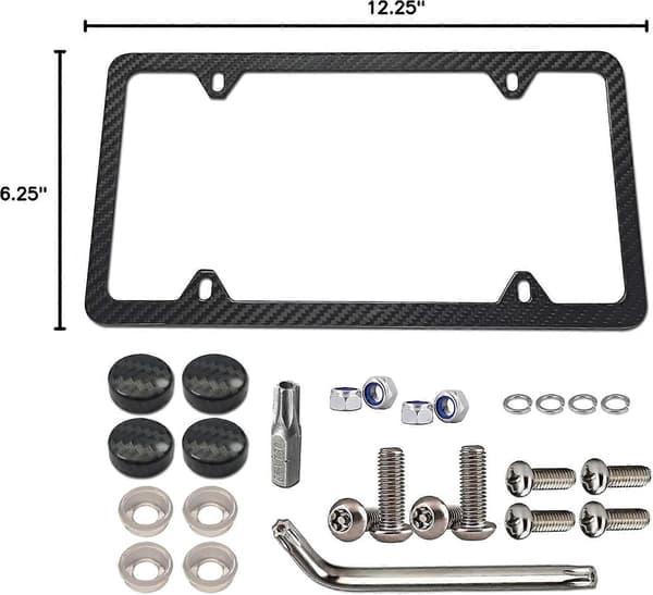 Nummerpladeholder til front - Monteringssæt til nummerplade foran, Universal kofanger bilskiltrammebeslagadapter med rustfrit stål Real Carbon Frame-4 Holes