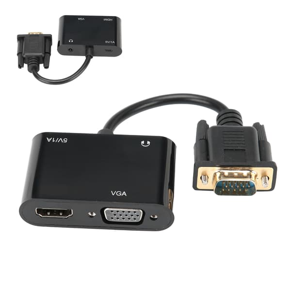 VGA til HDMI Adapter 3 i 1 Konverter med Lyd til Laptop TV Projektor Sort