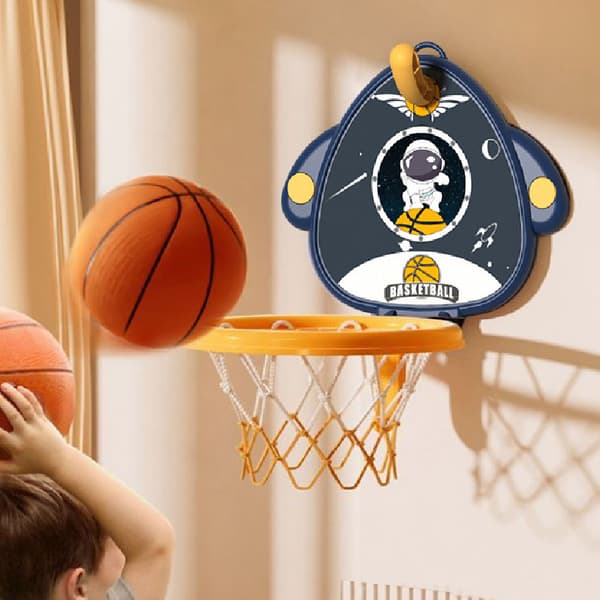Justerbar Höjd Inomhus Basketkorg Set med Väggmontering Bollpump Blå