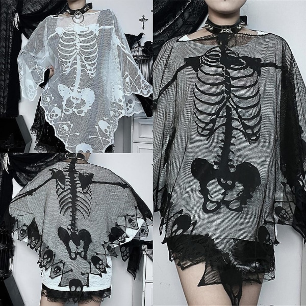 Skull Cape Halloween-teemajuhliin Dark Series Punk Style Katso läpi viitta Black