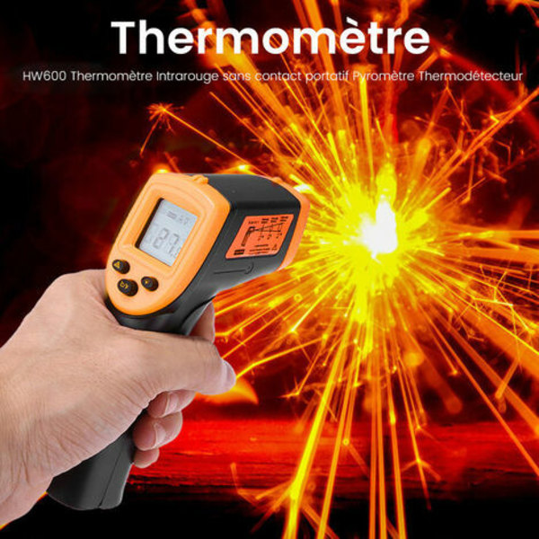 Berøringsfrit håndholdt infrarødt termometer, LCD digitalt termometer, infrarødt industritermometer, -50 til 600°C/-58 til