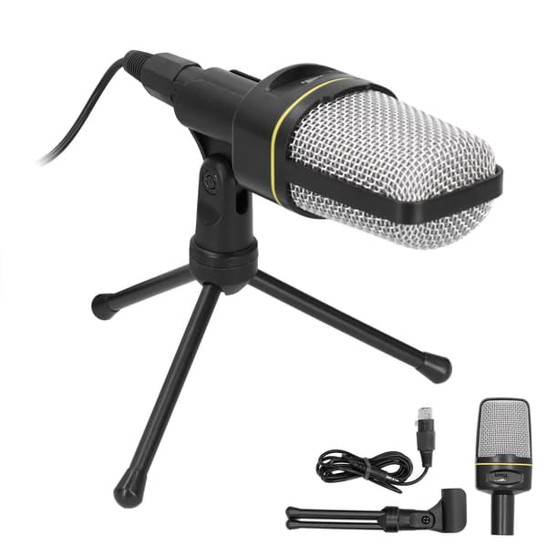 Studio Kondensatormikrofon 3,5 mm Ljudport med Bordsstativ Svart