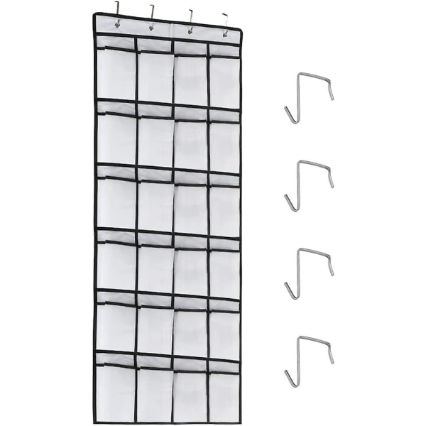 Over dør hængende skostativ 24 lommer Vaskbar hængende skoopbevaringspose Højkvalitets Oxford stof hængende skoarrangør med 4 kroge