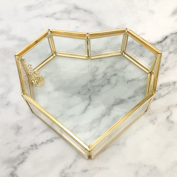 Flip Hjerteformet Geometrisk Smykkeskrin i Glas Ring Display Multifunktionel Opbevaring