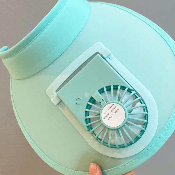 USB Genopladelig Sommerhat med Ventilator Bred Skygge Solskærm Kasket Rejse Strand Blå