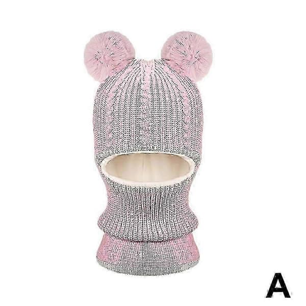 Vinter Småbarn Baby Barn Gutter Jenter Varm Strikket Lue Skjerf Sett Øreklaff Pink