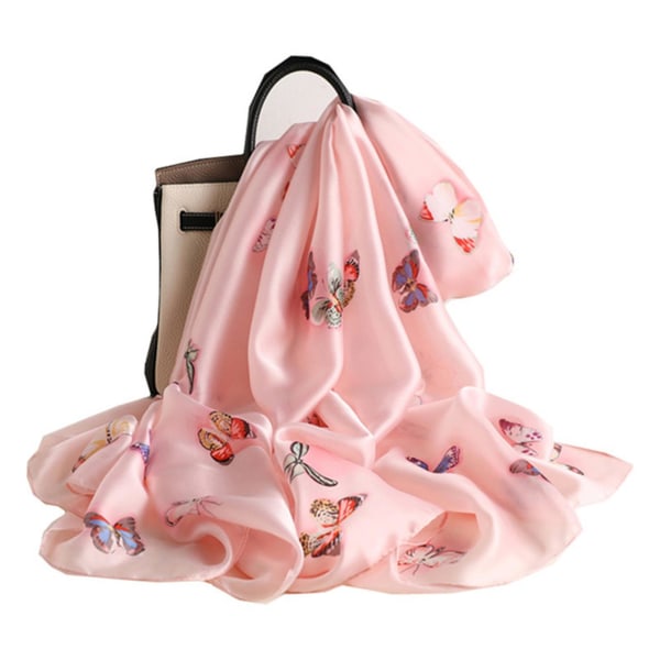 Naisten silkkihuivin jäljitelmä silkkihuivin varjostin ja pölytiivis rantapyyhe, koristeltu print Pink 175CM