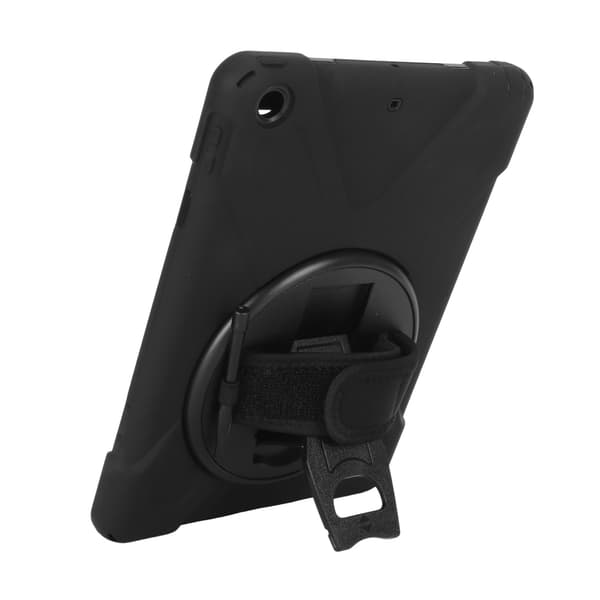 Silikone Hård PC Tablet Case med Roterende Støttefod Justerbar Rem til IOS 9.7in 2017 2018 Sort