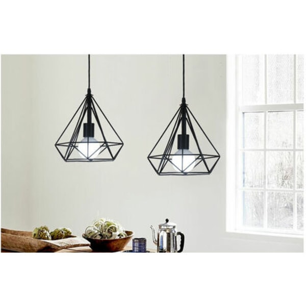 Pendant Light Fixture Chandelier Shade 25cm in Diamond Shaped Iron, Cage Ceiling Lamps with Socket Industrial Style Ligh
