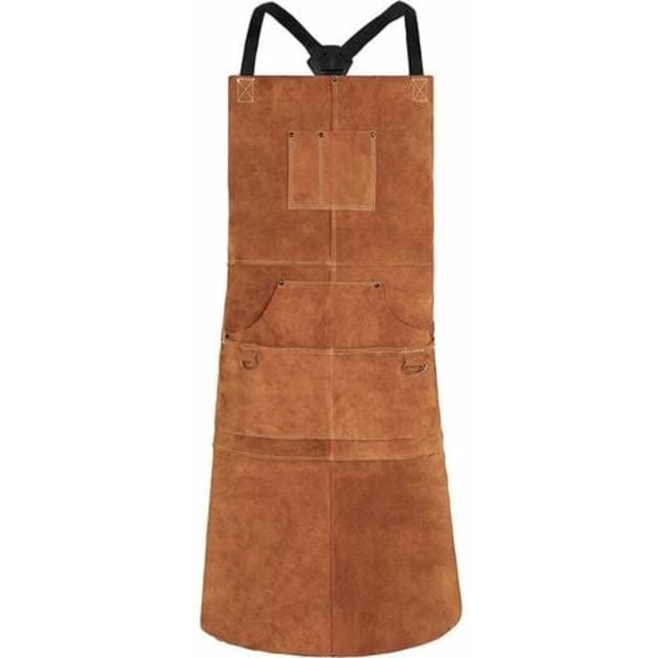 Welding Apron, Cowhide Leather Work Apron with 6 Pockets, 24" x 36" Multifunctional Cooking Apron, Adjustable Breths fro