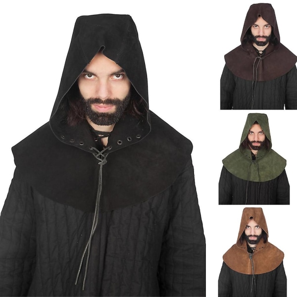 Medieval Men Cowl Kort Cape Knight Hooded Cape För Kelter Men Cosplay Black