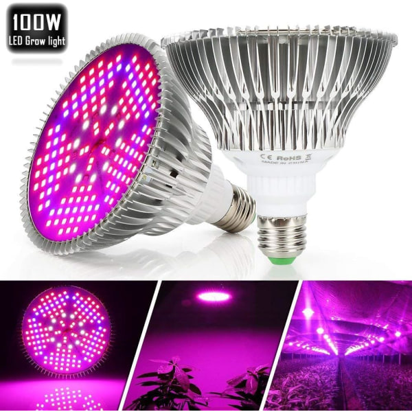 Grow Light 100W E27 Grow Lamp Full Spectrum LED Grow Lampe til indendørs planter, grøntsager og blomster,