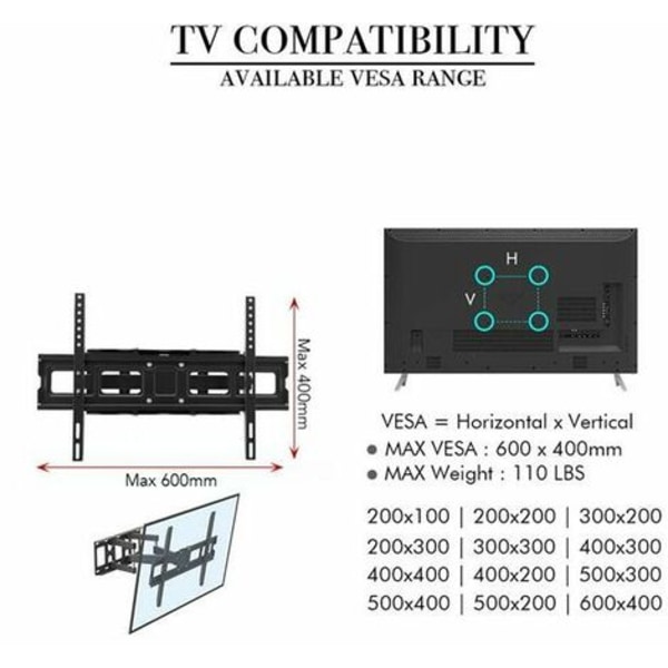 Tv-vægbeslag til 32-70 tommer LCD LED flad og buet skærm, panoreret og vip tv-beslag, stærke og robuste dobbeltarme op til