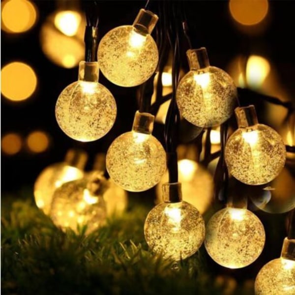 20 LED Solar Garden String Lights Utomhus Crystal Ball String Lights, Yard, Jul (varmvitt)