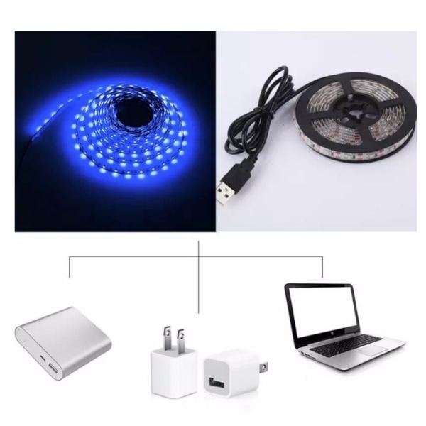 LED-lysstang 5 meter farve fleksibel lavspændings-USB-lysstang (blåt lys + USB-kabel)