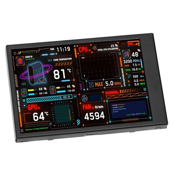 3,5-tommers datatemperaturmonitor med doble USB-porter, IPS-miniskjerm, CPU GPU RAM HDD-datamonitor med visuell temaredigerer