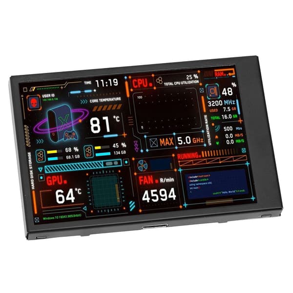 Dobbel USB-port IPS Mini-skjerm CPU-temperaturmonitor 3,5 tommer med visuell temaredigerer for GPU RAM HDD