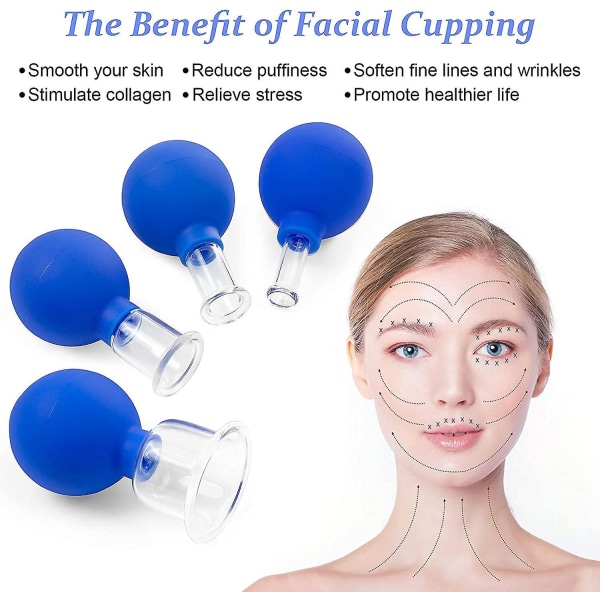 Starlight-4 Pcs Face Cupping Massager Sets, Professional Glass Cupping Set with Silicone Ball