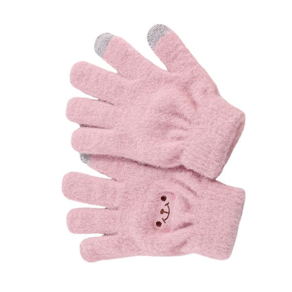 Vinter Pekskärmshandskar Smiley Design Elastiska Termiska Varma Stickhandskar för Kvinnor Flickor Rosa