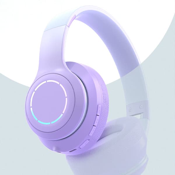 Bluetooth-hovedtelefoner med kraftig bas, støjreduktion, foldbare, trådløse headset med gradientfarve og lys til telefon og bærbar computer, lilla