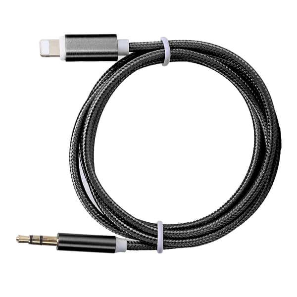 IOS 12 AUX Audio Kabel 3.5mm Nylon Flettet Adapter Sort