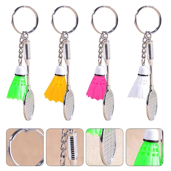 4 stk Legeret nøgleringe Badmintondesignede nøgleringe dekorative hængende nøgledekorer kreative nøgleringe til nøgle