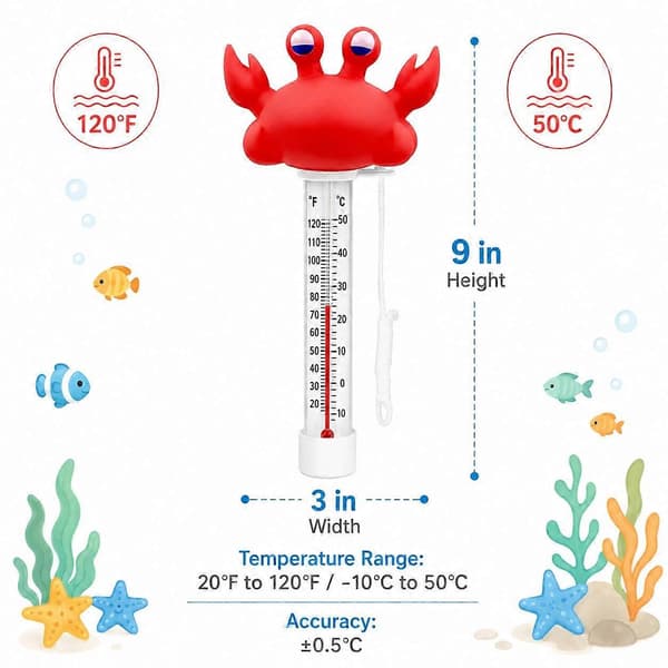 Pooltermometer Flytande Pooltermometer, Pooltermometer med Stor Display och Snöre Lätt att Läsa, för Simbassänger, Badkar och Akvarier
