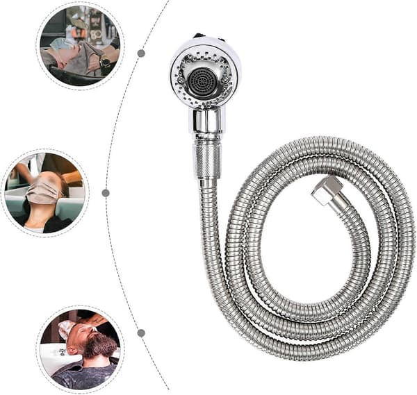 Shampoo Sprayer til Salon, Shampoo Dyse med 1,2 m Rustfri Stålslange, 2 Tilstande Vandkolonne Håndbruser til Hårvask Kæledyrsbruser, Sølv