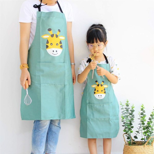 Söt djurförkläde med ficka för vuxna Barn Vattentätt Bomull Linne Matlagningsförkläde Haklapp Förkläde Barn Matlagning Förkläde S (grön giraff),