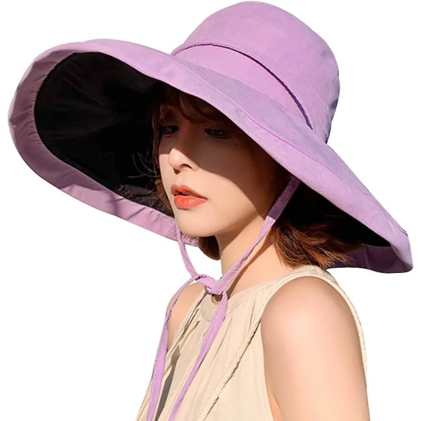 Damesolhat Pakbar Vendbar Bucket Hat Uv Solbeskyttelse Bred skygget sommerstrandkasket Purple
