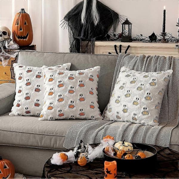 Halloween Decor Pillowcase Cartoon Ghost Decorative Throw Pillow Cover Pillowcase Orange
