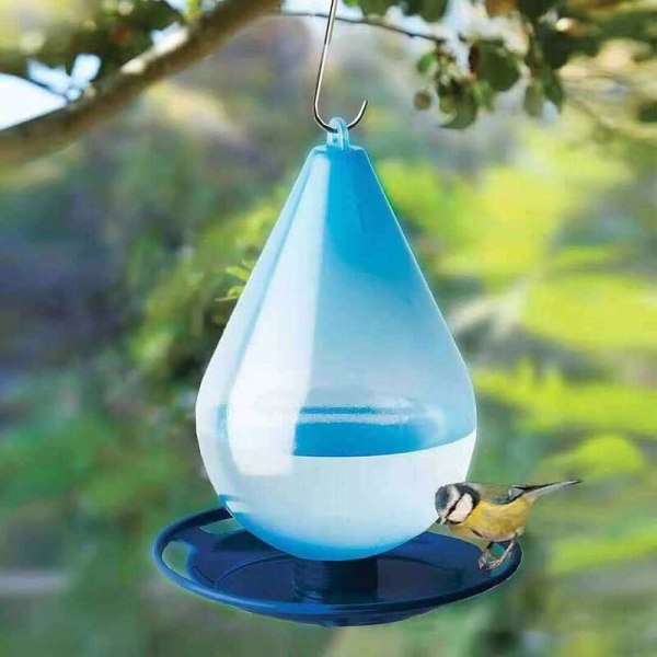 Udendørs fuglefoder flueafviser, hængende vandbeholder i plast (blå),