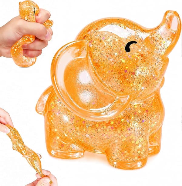 Glitter Squishy Djur 1 st Elefant Stressbollar Squishy Leksaker för Vuxna Barn, Squishy Elefant Sockerboll Sensoriska Leksaker, Kläm Squishy Boll Orange