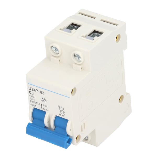 Mini afbryder 2P MCB DIN-skinne montering 6000A brydeevne 400V 6A til hjemmekontor
