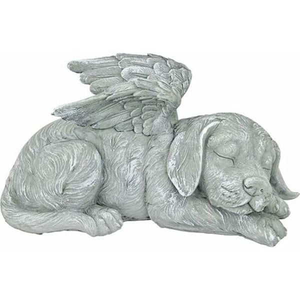 Pet Memorial Angel Dog Æresstatue Gravsten, 25,5 cm, polyresin, antik sten
