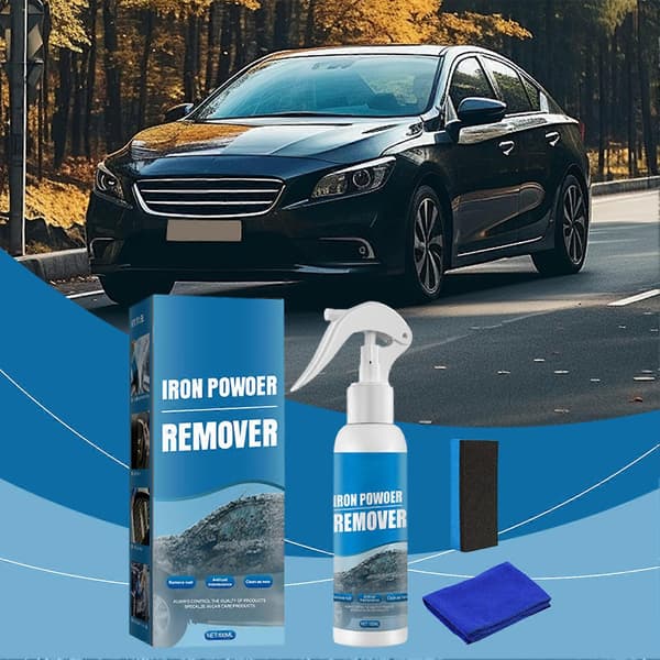 100 ml bil jernpulverfjerner spray, multifunktionel rustfjerner til bilhjul og lak, metal rustpletrenser med svamp og klud 100ml