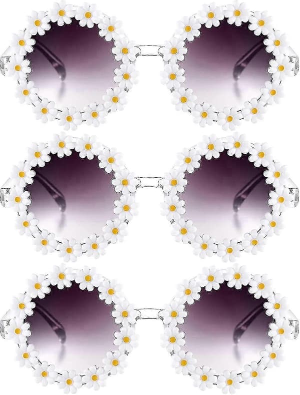 3 pakker Daisy Blomst Solbriller Daisy Form Runde Briller Nye Blomsterfest Solbriller