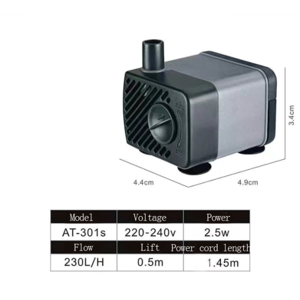 Dränkbar pump, liten ultratyst och vattenomvandlande cirkulationspump (AT-301S, 2,5W),