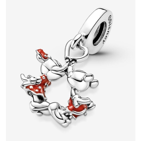 Äkta Pandora Disney, mickey och Minnie Kiss hängande berlock + presentförpackning