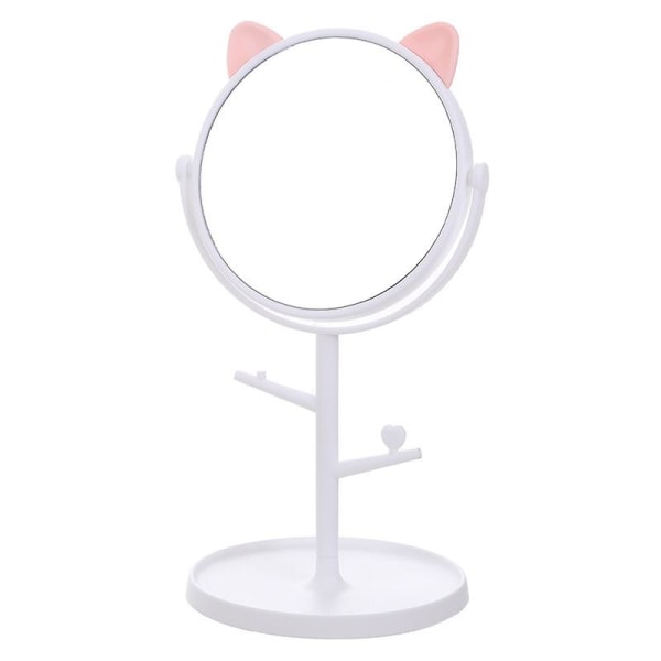 Hvid Rund Base Katteøre Rundt Spejl Hd Desktop Roterende Makeup Spejl Toiletbord Kreativ Enkel Skønhed Prinsesse