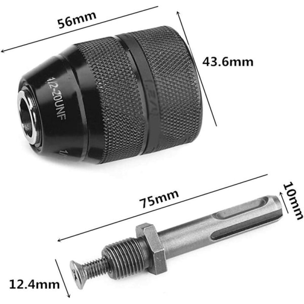 1/2-20UNF 1.5-13mm Keyless 3-Jaw Drill Chuck with SDS Plus Shank Adapter, Full Metal Body, Fits Rotary Hammer and Impact